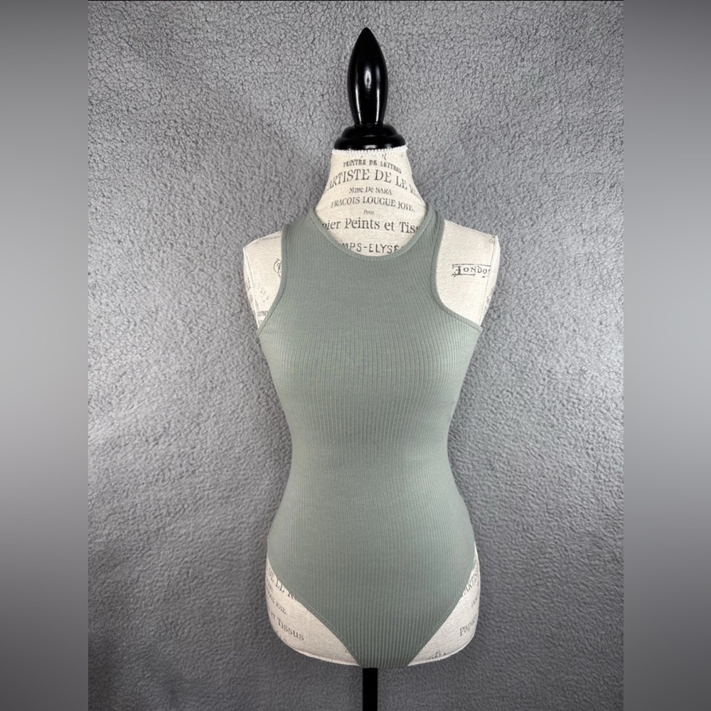 Sage The Label Ribbed Bodysuit Sage Snap Closing Sz XS Made In USA NWT
